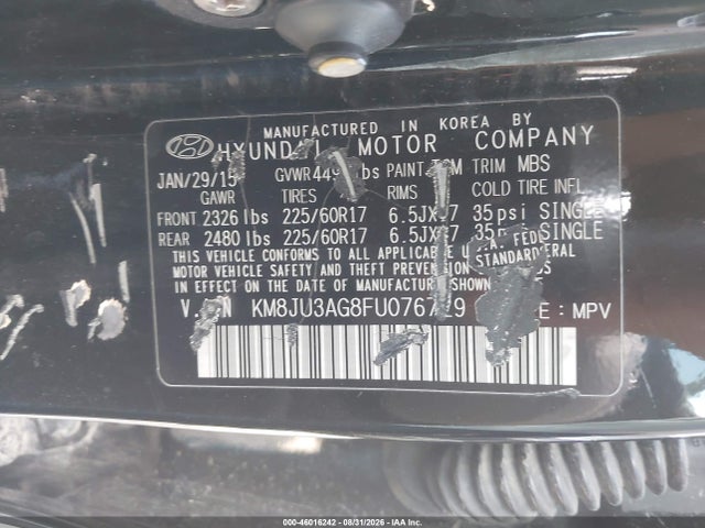 46016242 :رقم المزاد ، KM8JU3AG8FU076729 vin ، 2015 Hyundai Tucson Se مزاد بيع