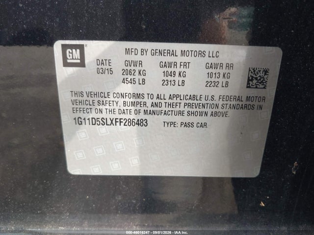 Продажа на аукционе авто 2015 Chevrolet Malibu 2lt, vin: 1G11D5SLXFF286483, номер лота: 46016247