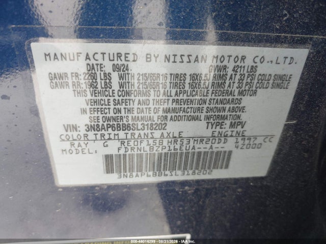 Продажа на аукционе авто 2025 Nissan Kicks S Intelligent Awd, vin: 3N8AP6BB6SL318202, номер лота: 46016299
