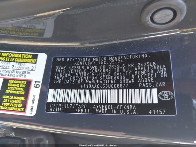 46016305 :رقم المزاد ، 4T1DAACK6SU006877 vin ، 2025 Toyota Camry Le مزاد بيع