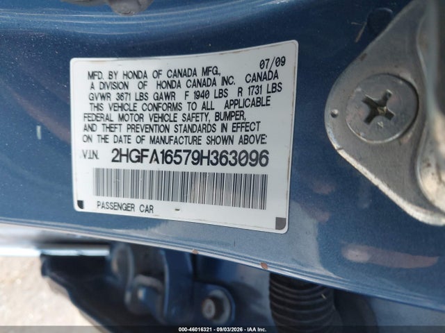 Продажа на аукционе авто 2009 Honda Civic Lx, vin: 2HGFA16579H363096, номер лота: 46016321