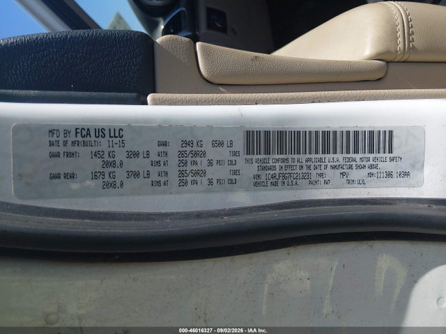 Продажа на аукционе авто 2015 Jeep Grand Cherokee Limited, vin: 1C4RJFBG7FC213231, номер лота: 46016327