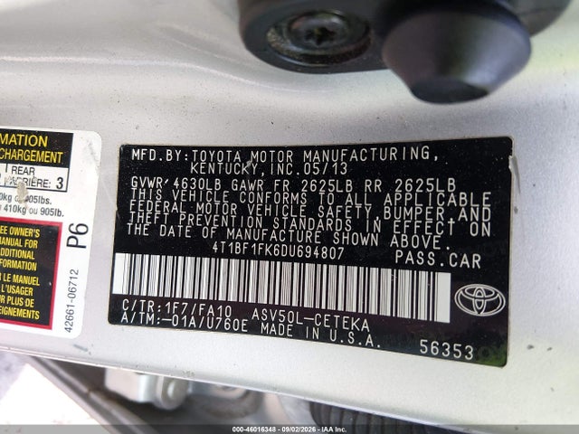 Продаж на аукціоні авто 2013 Toyota Camry L, vin: 4T1BF1FK6DU694807, номер лоту: 46016348