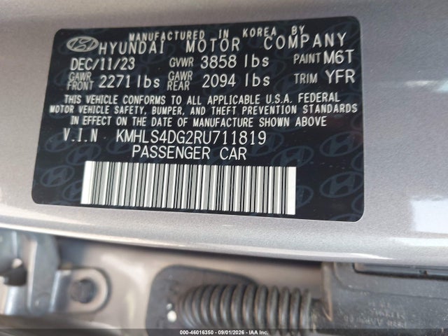 46016350 :رقم المزاد ، KMHLS4DG2RU711819 vin ، 2024 Hyundai Elantra Sel مزاد بيع