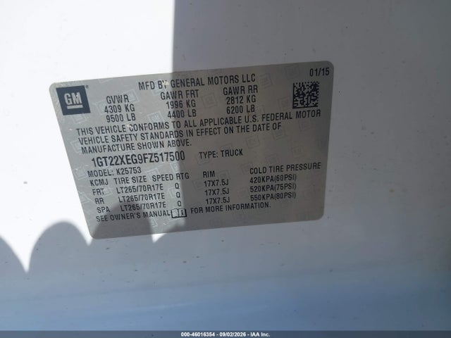 46016354 :رقم المزاد ، 1GT22XEG9FZ517500 vin ، 2015 Gmc Sierra K2500 Heavy Duty مزاد بيع