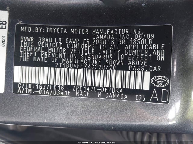 Продажа на аукционе авто 2010 Toyota Corolla Le, vin: 2T1BU4EEXAC228720, номер лота: 46016365