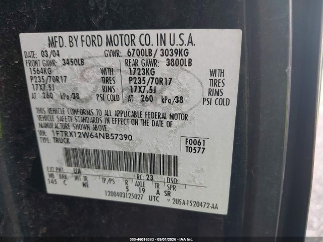 Продажа на аукционе авто 2004 Ford F-150 Stx/xl/xlt, vin: 1FTRX12W64NB57390, номер лота: 46016383