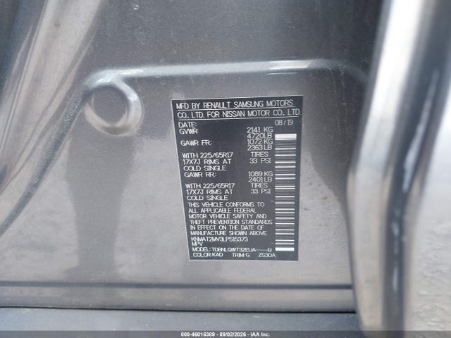 2020 Nissan Rogue Sv Intelligent Awd მანქანა იყიდება აუქციონზე, vin: KNMAT2MV3LP515373, აუქციონის ნომერი: 46016389