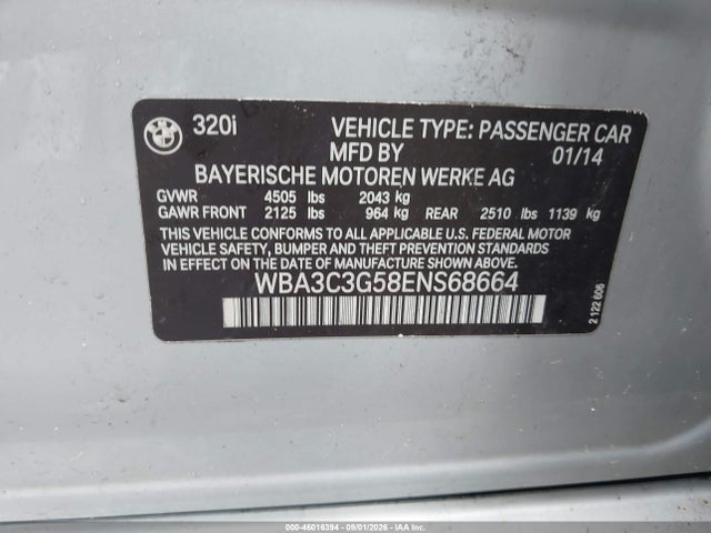 46016394 :رقم المزاد ، WBA3C3G58ENS68664 vin ، 2014 Bmw 320i Xdrive مزاد بيع