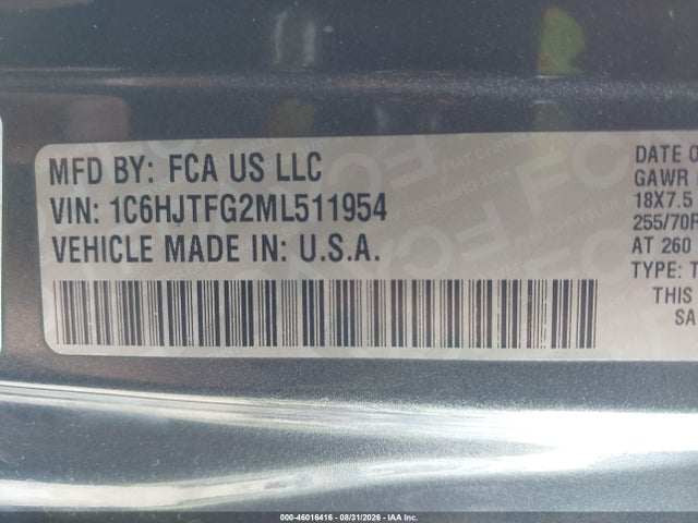 2021 Jeep Gladiator Overland 4x4 მანქანა იყიდება აუქციონზე, vin: 1C6HJTFG2ML511954, აუქციონის ნომერი: 46016416