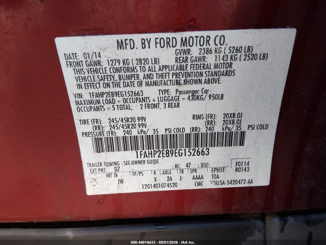 Продажа на аукционе авто 2014 Ford Taurus Sel, vin: 1FAHP2E89EG152663, номер лота: 46016433