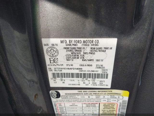46016469 :رقم المزاد ، 1FTFW1EV8AFD14089 vin ، 2010 Ford F-150 مزاد بيع