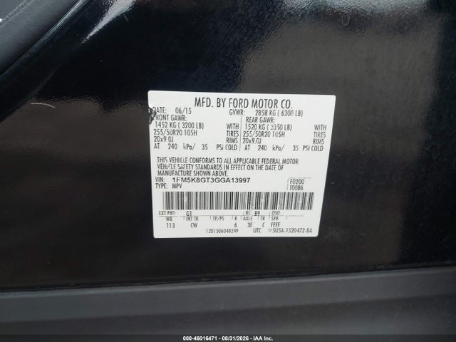 46016471 :رقم المزاد ، 1FM5K8GT3GGA13997 vin ، 2016 Ford Explorer Sport مزاد بيع