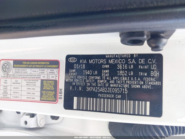 Продаж на аукціоні авто 2018 Kia Rio Lx, vin: 3KPA25AB2JE095715, номер лоту: 46016491