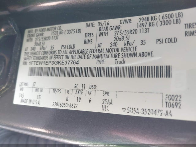 Ford F-150 Xl 2016 1FTEW1EP3GKE37764 Image 9