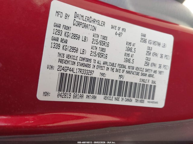 Продаж на аукціоні авто 2007 Dodge Grand Caravan Sxt, vin: 2D4GP44L17R333297, номер лоту: 46016513