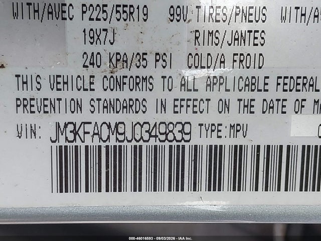 46016593 :رقم المزاد ، JM3KFACM9J0349839 vin ، 2018 Mazda Cx-5 Touring مزاد بيع
