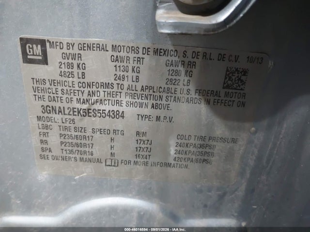 46016594 :رقم المزاد ، 3GNAL2EK5ES554384 vin ، 2014 Chevrolet Captiva Sport 2ls مزاد بيع