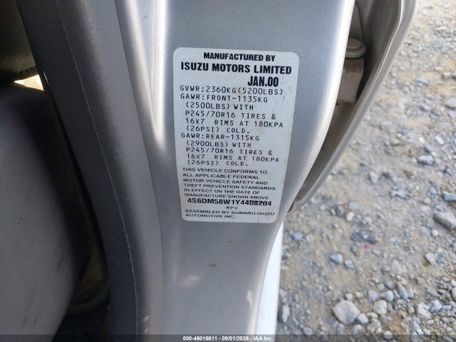 46016611 :رقم المزاد ، 4S6DM58W1Y4408204 vin ، 2000 Honda Passport Ex/lx مزاد بيع