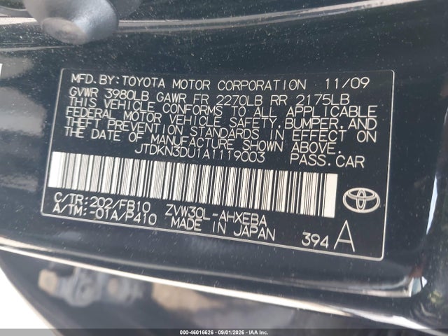 Продаж на аукціоні авто 2010 Toyota Prius Iii, vin: JTDKN3DU1A1119003, номер лоту: 46016626
