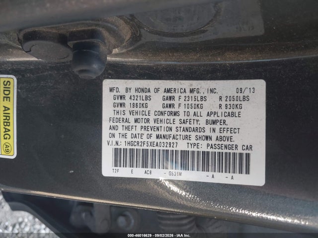 Продажа на аукционе авто 2014 Honda Accord Sport, vin: 1HGCR2F5XEA032927, номер лота: 46016629