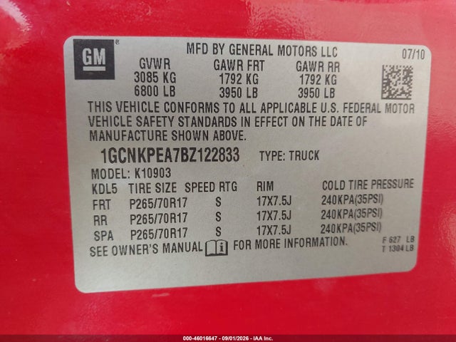 2011 Chevrolet Silverado 1500 Work Truck მანქანა იყიდება აუქციონზე, vin: 1GCNKPEA7BZ122833, აუქციონის ნომერი: 46016647
