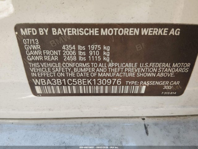 46016651 :رقم المزاد ، WBA3B1C58EK130976 vin ، 2014 Bmw 320i مزاد بيع