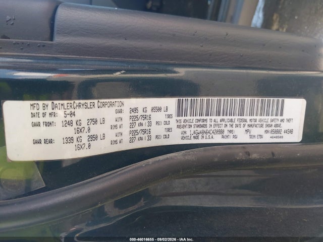 2004 Jeep Grand Cherokee Laredo მანქანა იყიდება აუქციონზე, vin: 1J4GW48N64C420980, აუქციონის ნომერი: 46016655