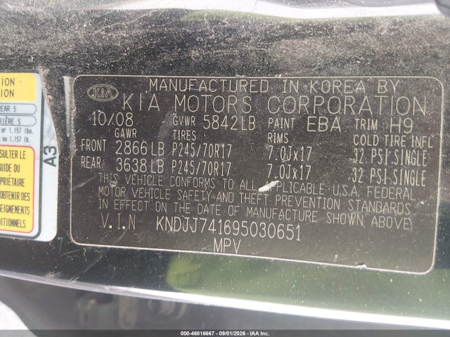 Продажа на аукционе авто 2009 Kia Borrego Lx, vin: KNDJJ741695030651, номер лота: 46016667