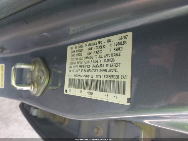 Aukcja sprzedaży 2007 Honda Accord 2.4 Lx, vin: 1HGCM56437A148156, numer aukcji: 46016682