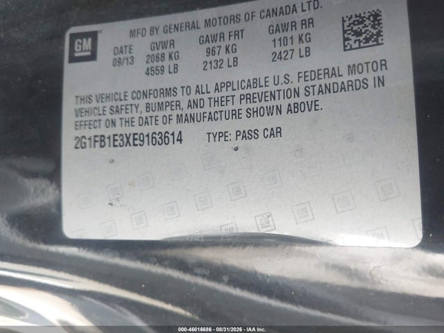 46016686 :رقم المزاد ، 2G1FB1E3XE9163614 vin ، 2014 Chevrolet Camaro 1lt مزاد بيع