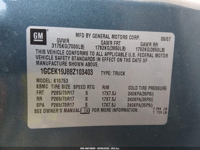 Продажа на аукционе авто 2008 Chevrolet Silverado 1500 Ltz, vin: 1GCEK19J88Z103403, номер лота: 46016699