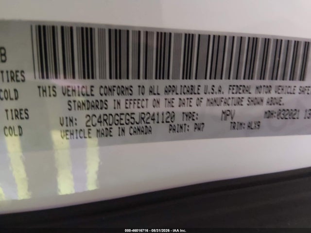 46016716 :رقم المزاد ، 2C4RDGEG5JR241120 vin ، 2018 Dodge Grand Caravan Gt مزاد بيع