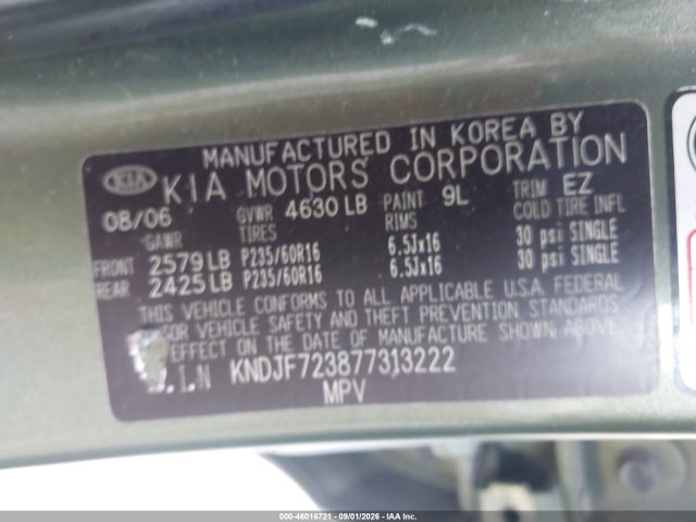 Aukcja sprzedaży 2007 Kia Sportage Lx V6, vin: KNDJF723877313222, numer aukcji: 46016721