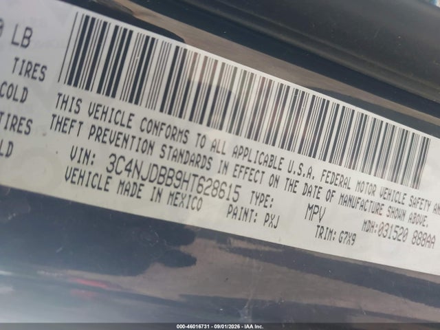 Aukcja sprzedaży 2017 Jeep New Compass Latitude 4x4, vin: 3C4NJDBB9HT628615, numer aukcji: 46016731
