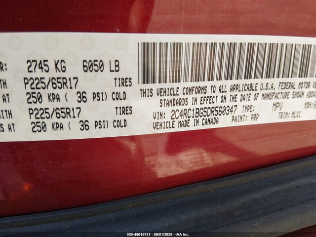 46016747 :رقم المزاد ، 2C4RC1BG5DR560347 vin ، 2013 Chrysler Town & Country Touring مزاد بيع