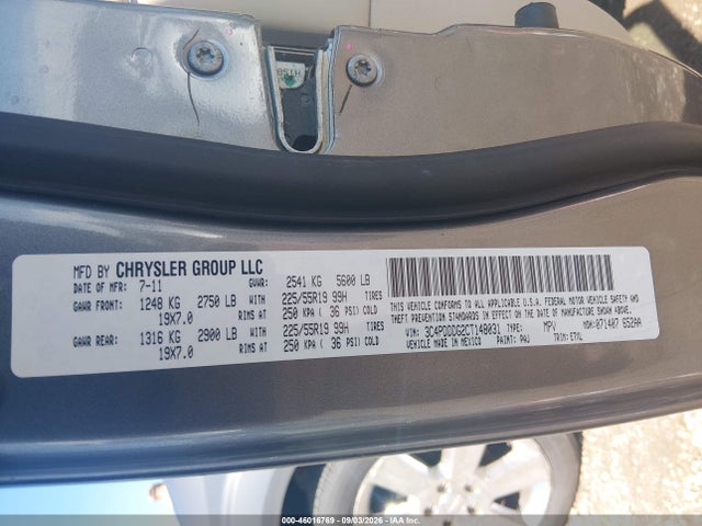 46016769 :رقم المزاد ، 3C4PDDDG2CT148031 vin ، 2012 Dodge Journey Crew مزاد بيع