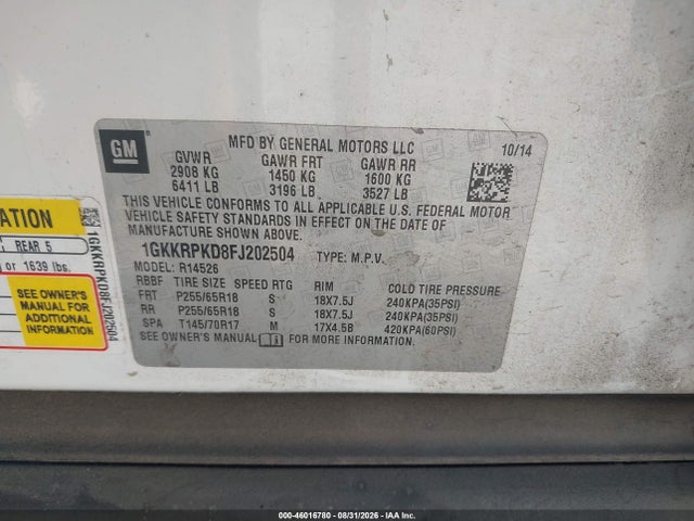 Продаж на аукціоні авто 2015 Gmc Acadia Sle-2, vin: 1GKKRPKD8FJ202504, номер лоту: 46016780