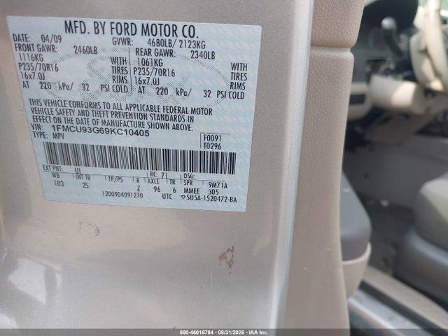 Продаж на аукціоні авто 2009 Ford Escape Xlt, vin: 1FMCU93G69KC10405, номер лоту: 46016784