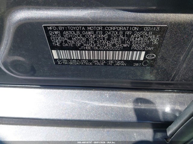 Продажа на аукционе авто 2013 Lexus Gs 350, vin: JTHBE1BL6D5020221, номер лота: 46016797
