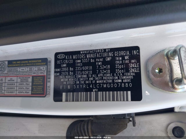 Продажа на аукционе авто 2021 Kia Sorento S, vin: 5XYRL4LC7MG007880, номер лота: 46016800