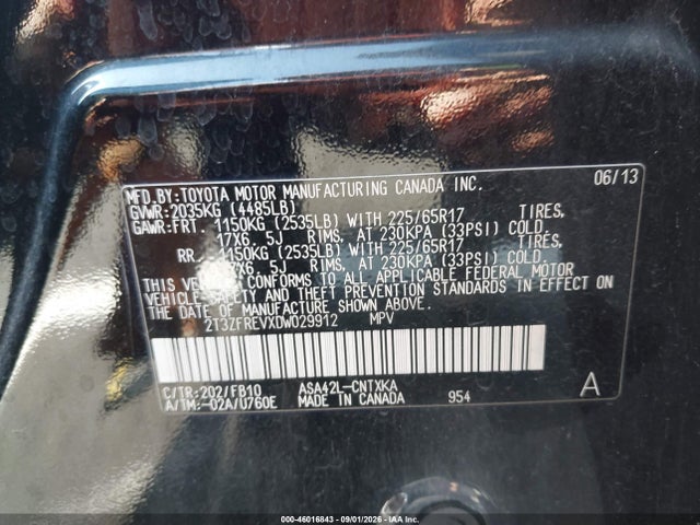 2013 Toyota Rav4 Le მანქანა იყიდება აუქციონზე, vin: 2T3ZFREVXDW029912, აუქციონის ნომერი: 46016843
