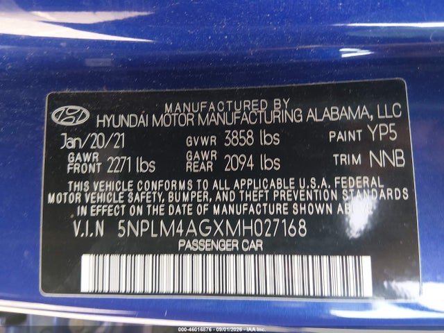 Aukcja sprzedaży 2021 Hyundai Elantra Sel, vin: 5NPLM4AGXMH027168, numer aukcji: 46016876