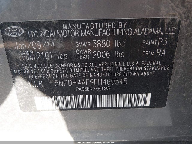 Aukcja sprzedaży 2014 Hyundai Elantra Se, vin: 5NPDH4AE9EH469545, numer aukcji: 46016884