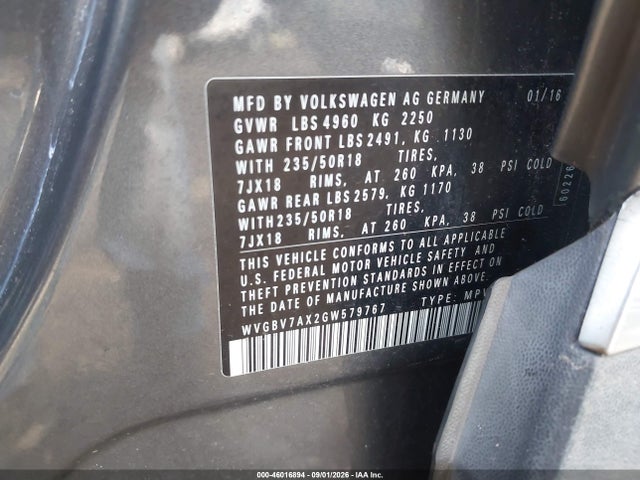 Aukcja sprzedaży 2016 Volkswagen Tiguan Se, vin: WVGBV7AX2GW579767, numer aukcji: 46016894