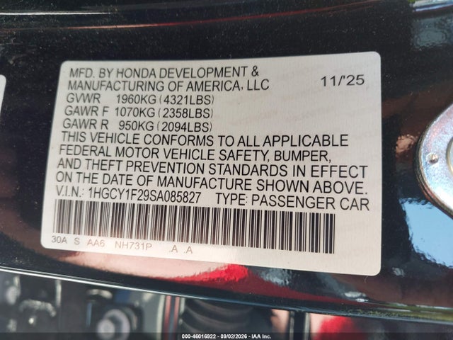 Продаж на аукціоні авто 2025 Honda Accord Lx, vin: 1HGCY1F29SA085827, номер лоту: 46016922