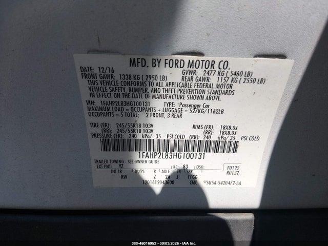 Продажа на аукционе авто 2017 Ford Police Interceptor, vin: 1FAHP2L83HG100131, номер лота: 46016952
