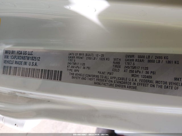 2026 Jeep Wrangler Sport მანქანა იყიდება აუქციონზე, vin: 1C4PJXDN8TW182512, აუქციონის ნომერი: 46016967