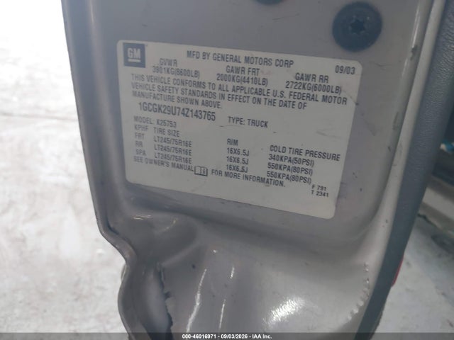 46016971 :رقم المزاد ، 1GCGK29U74Z143765 vin ، 2004 Chevrolet Silverado 2500 Ls مزاد بيع