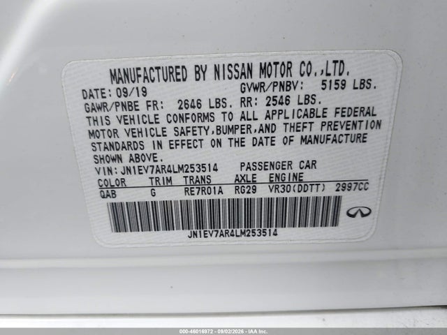 Продажа на аукционе авто 2020 Infiniti Q50 Luxe Awd, vin: JN1EV7AR4LM253514, номер лота: 46016972